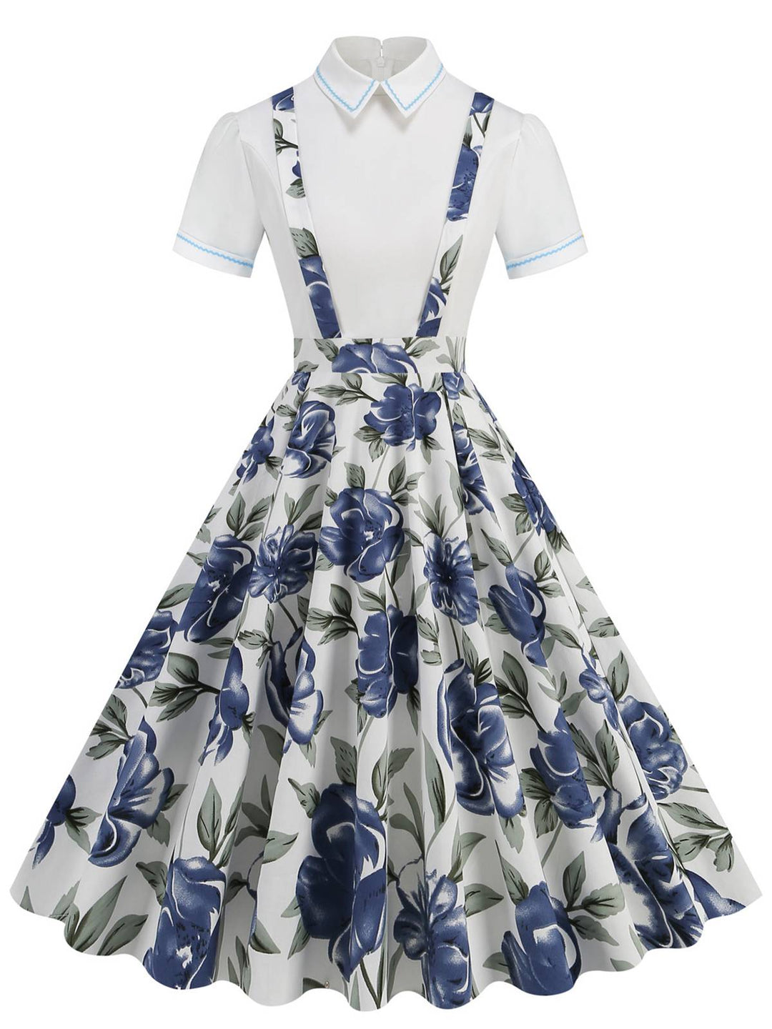 This 1950s Patchwork Lapel Collar Suspender Dress wraps her in 1950s elegance, one twirl at a time