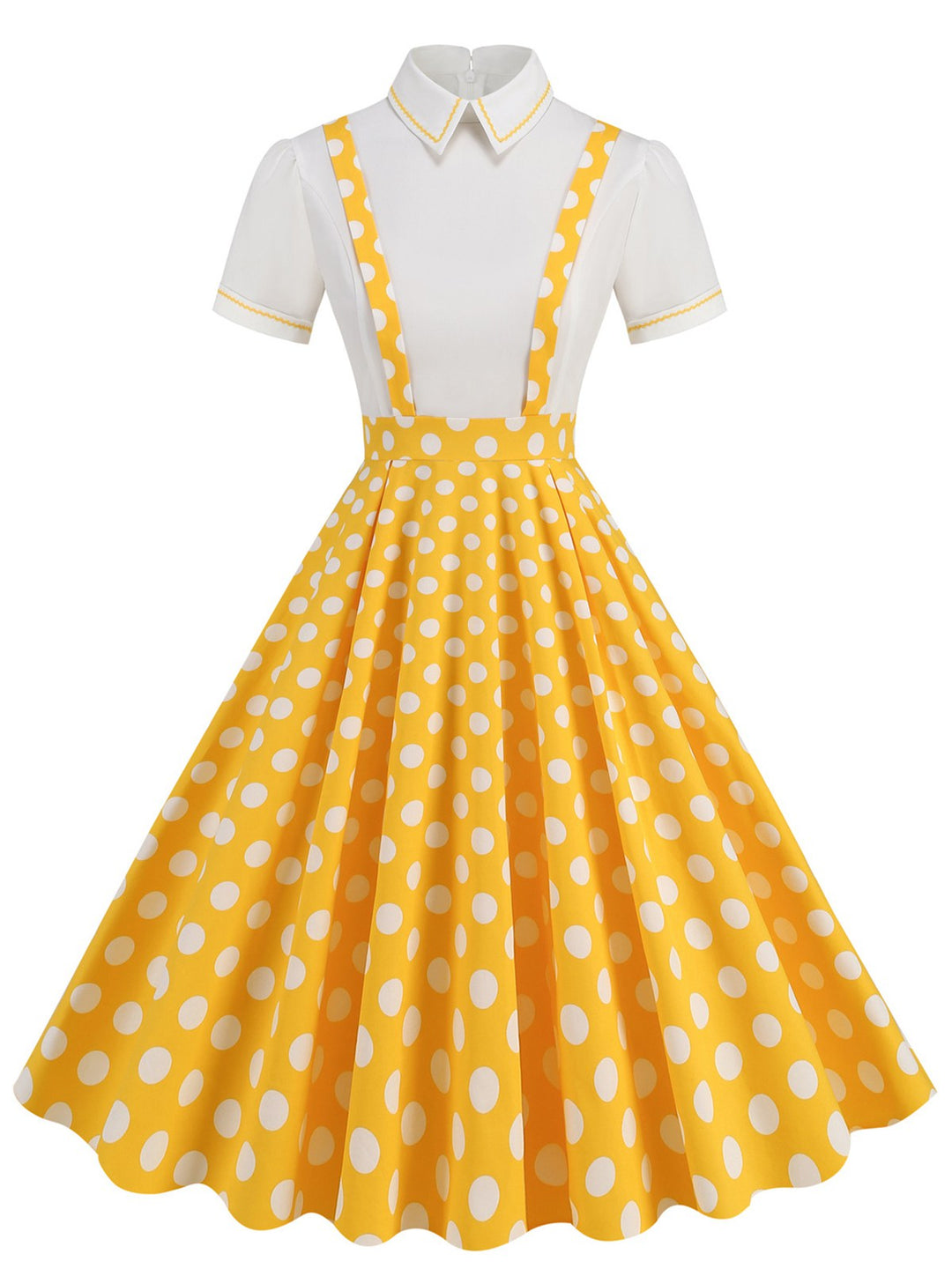 1950s Patchwork Lapel Collar Suspender Dress — a 1950s silhouette that turns sidewalks into runways