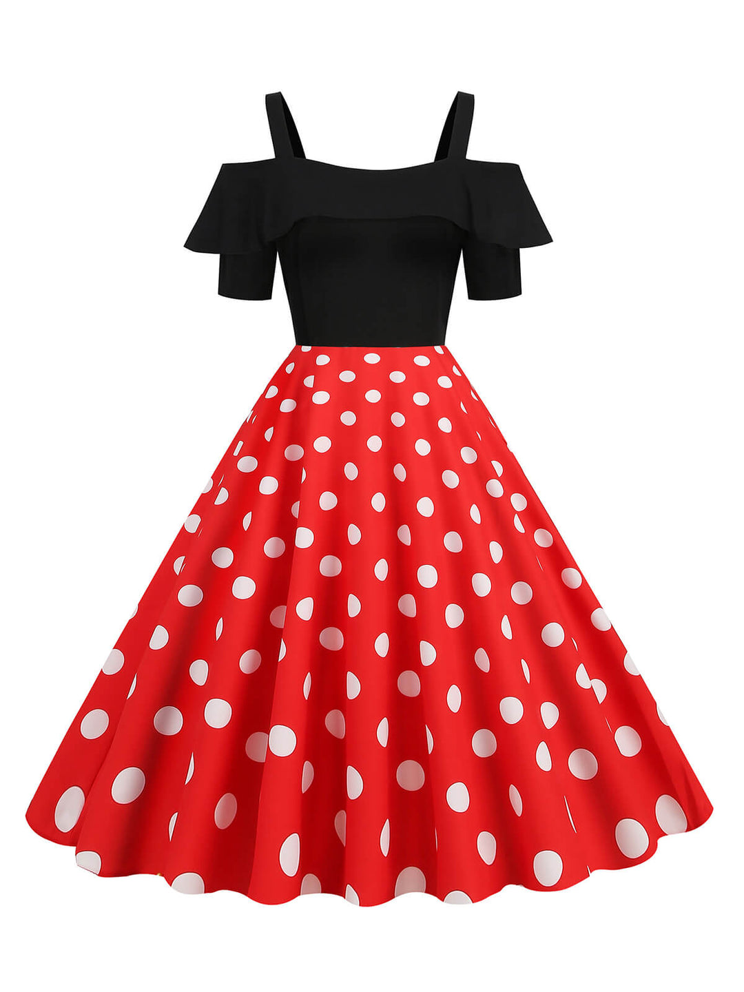 She slips into this 1950s Patchwork Polka Dot Strap Dress and suddenly it&