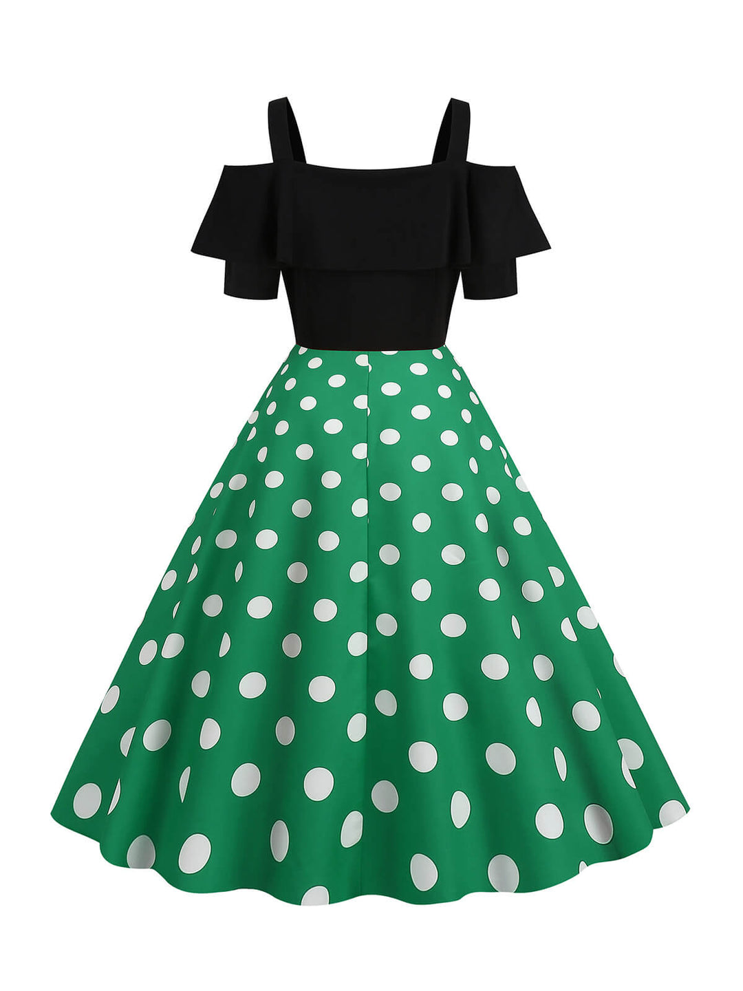 This 1950s Patchwork Polka Dot Strap Dress wraps her in 1950s elegance, one twirl at a time