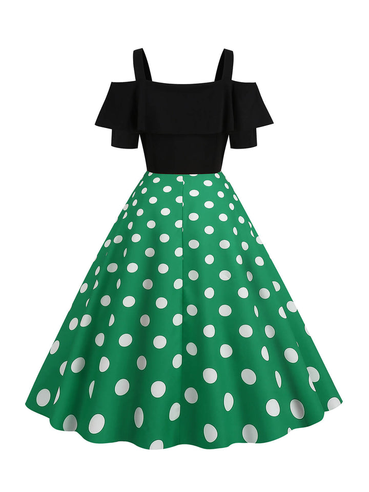 This 1950s Patchwork Polka Dot Strap Dress wraps her in 1950s elegance, one twirl at a time