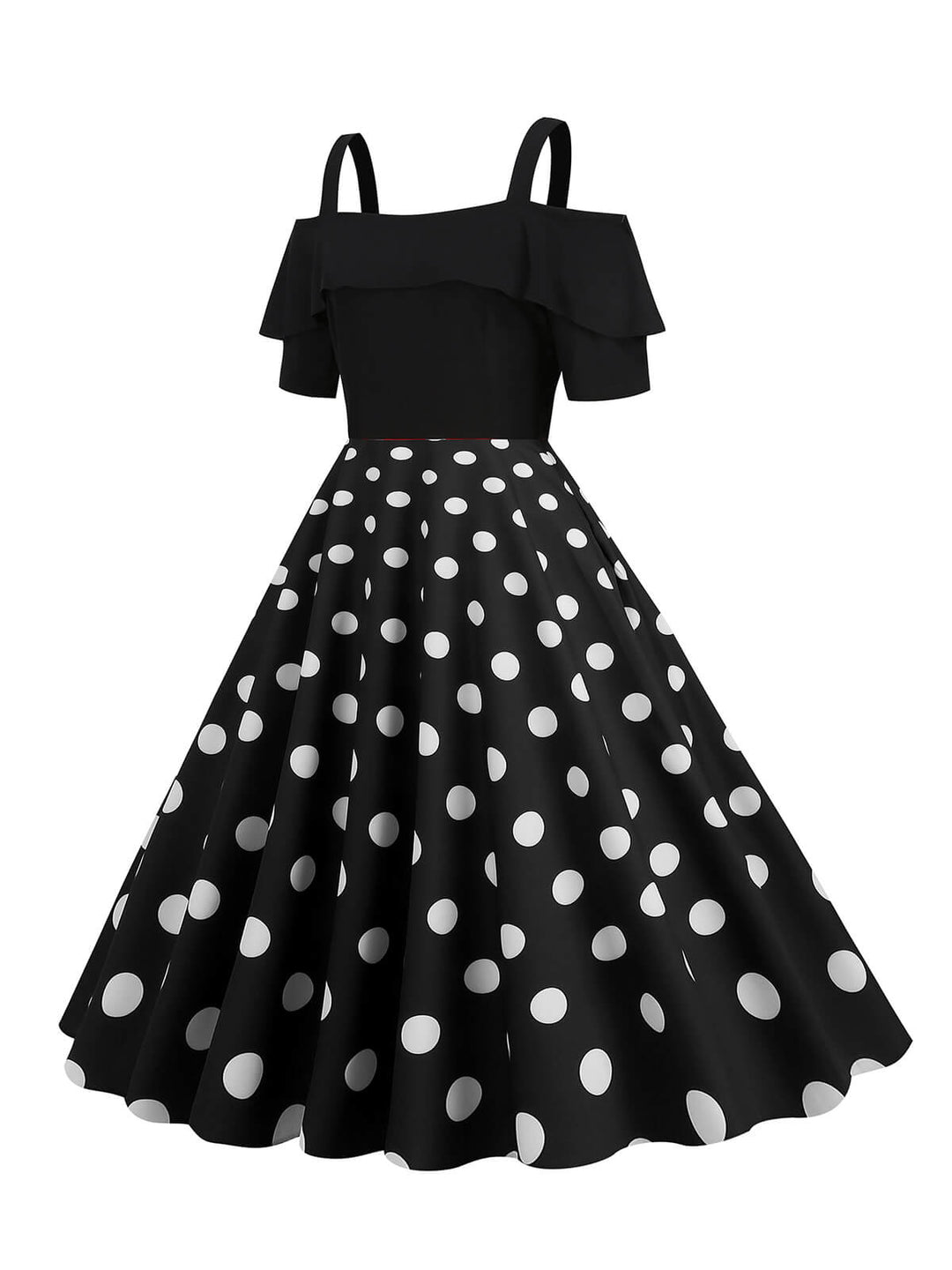 This 1950s Patchwork Polka Dot Strap Dress wraps her in 1950s elegance, one twirl at a time