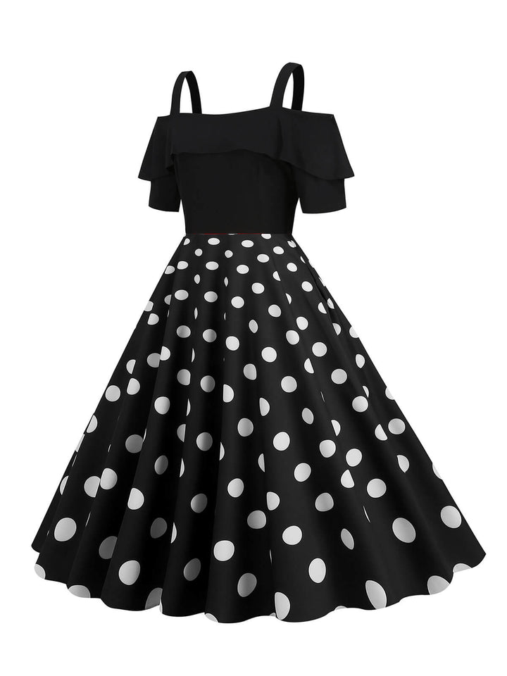 This 1950s Patchwork Polka Dot Strap Dress wraps her in 1950s elegance, one twirl at a time