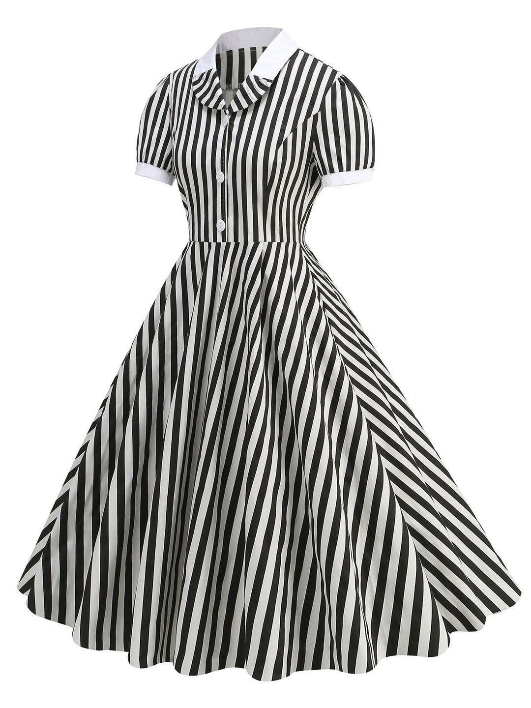 1950s Peter Pan Collar Black &amp; White Stripes Dress: where 1950s romance meets her modern spirit