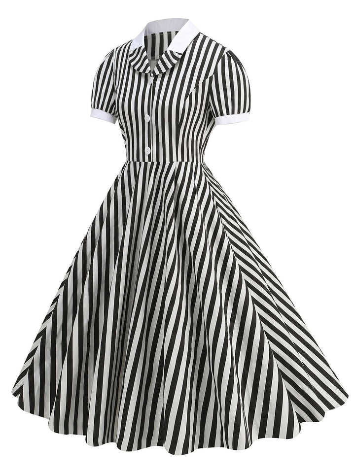 1950s Peter Pan Collar Black &amp; White Stripes Dress: where 1950s romance meets her modern spirit