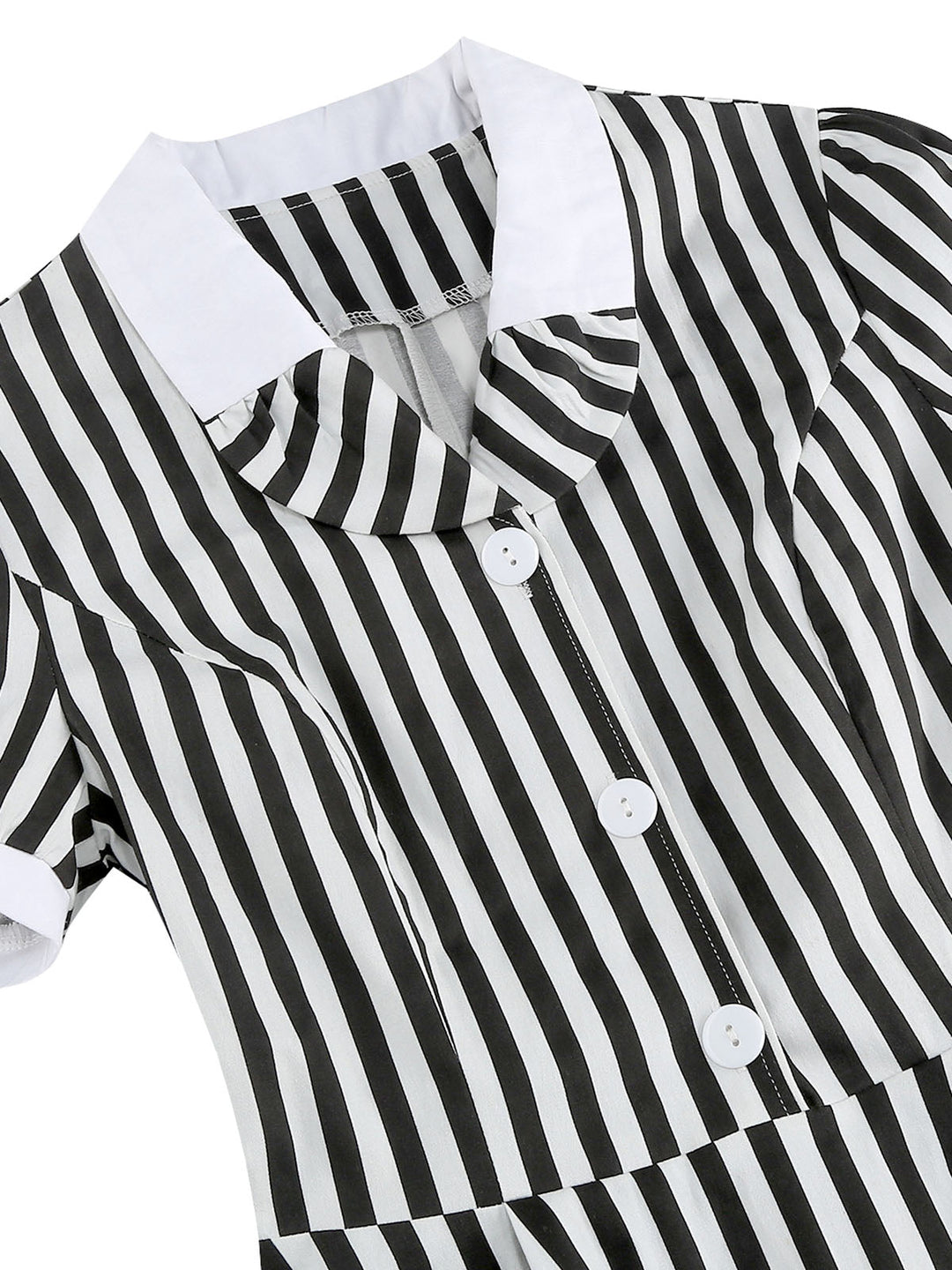 1950s Peter Pan Collar Black &amp; White Stripes Dress — a 1950s silhouette that turns sidewalks into runways