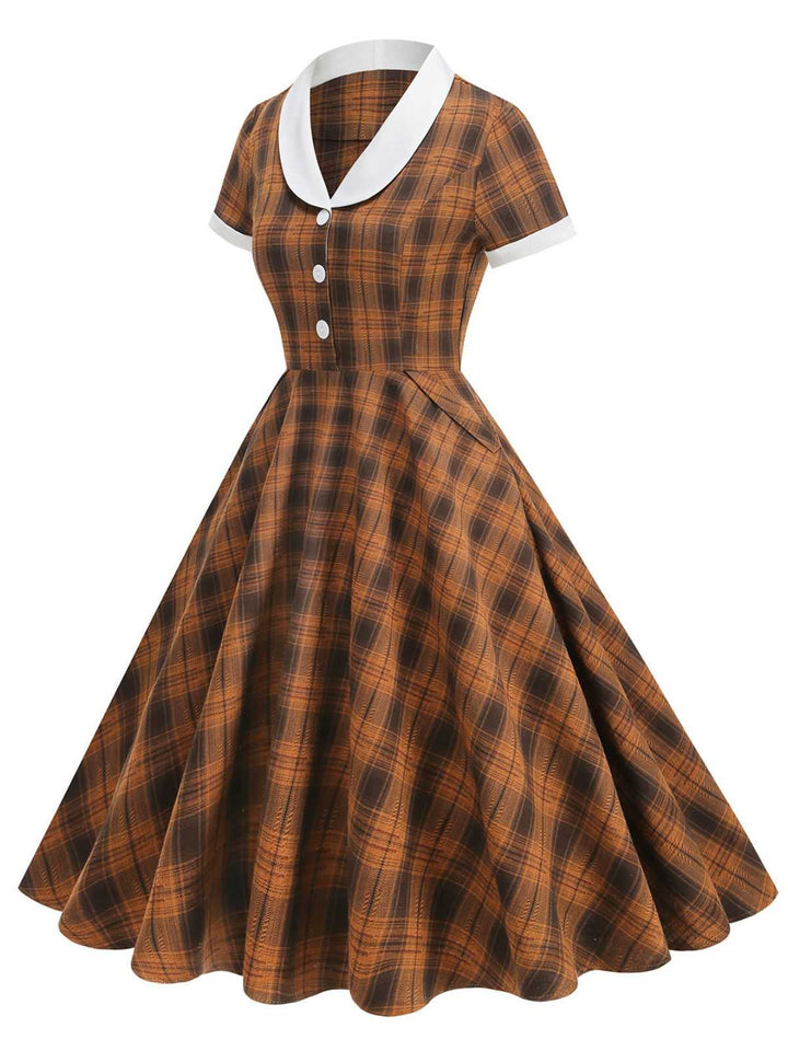 1950s Peter Pan Collar Plaid Swing Dress - vintage dress, retro fashion, rockabilly