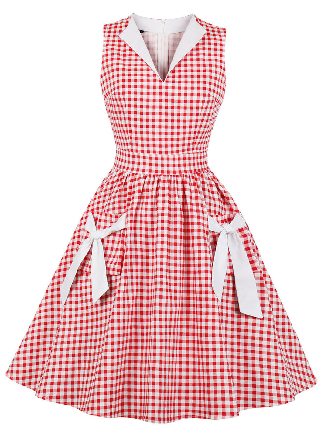 She slips into this 1950s Plaid Bow Pockets Lapel Dress and suddenly it&