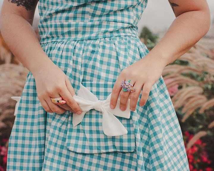 1950s Plaid Bow Pockets Lapel Dress — the kind of 1950s dress that makes strangers smile