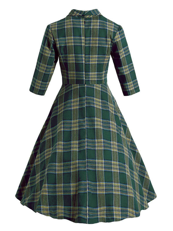 1950s Plaid Button Swing Dress, classic 1950s style elegant fashion - Image 2
