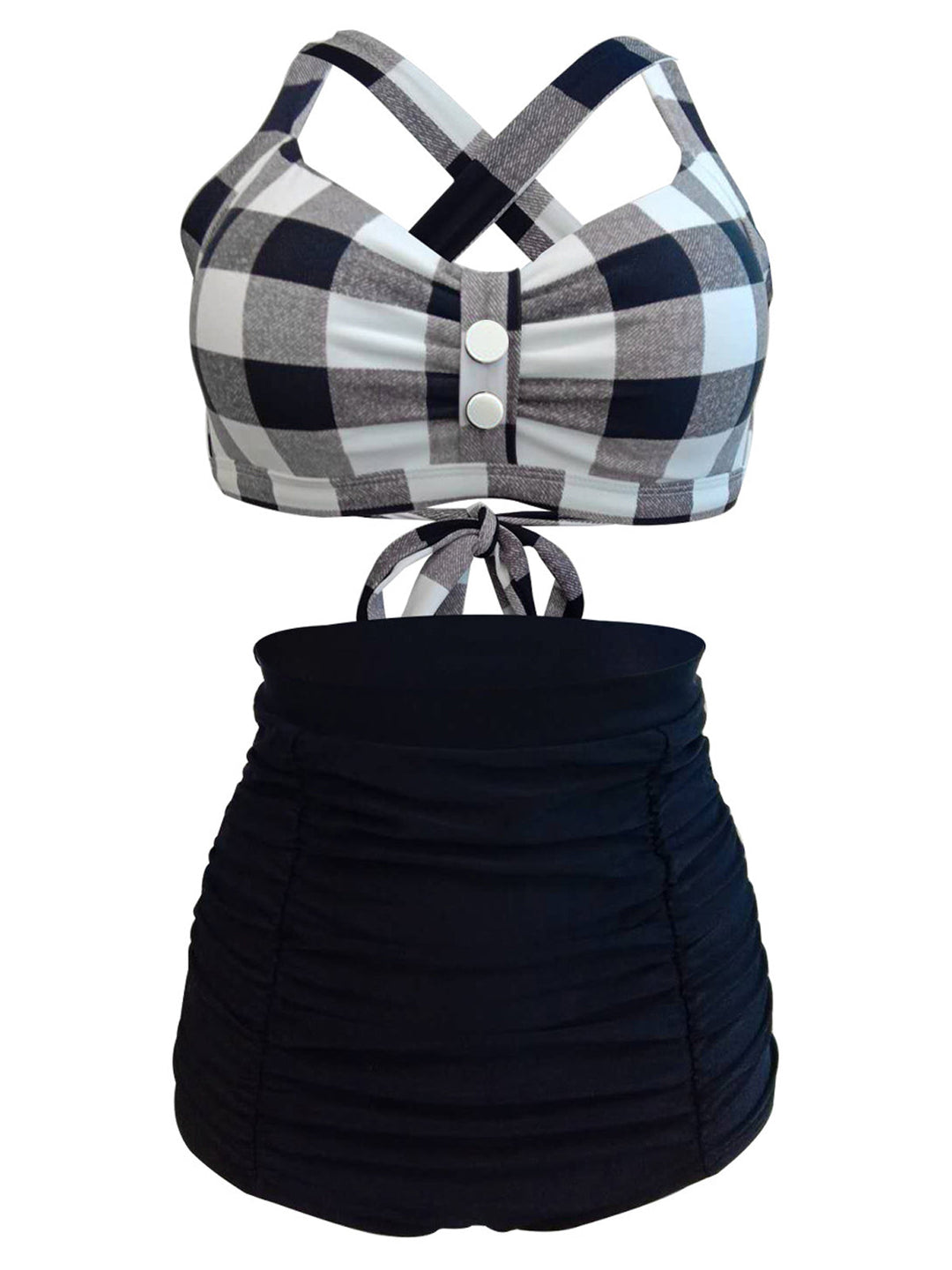 Plaid Criss Cross Pleated Bikini: timeless style reimagined