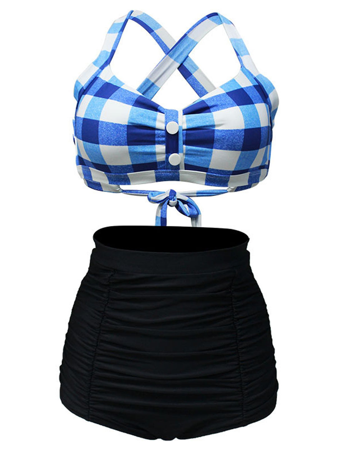 Plaid Criss Cross Pleated Bikini: timeless style reimagined