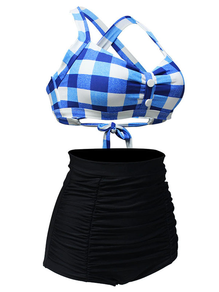 Plaid Criss Cross Pleated Bikini — vintage elegance for the modern woman