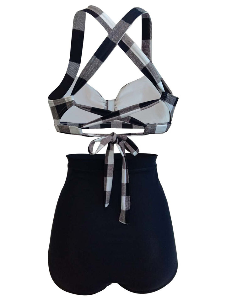 Plaid Criss Cross Pleated Bikini — vintage elegance for the modern woman