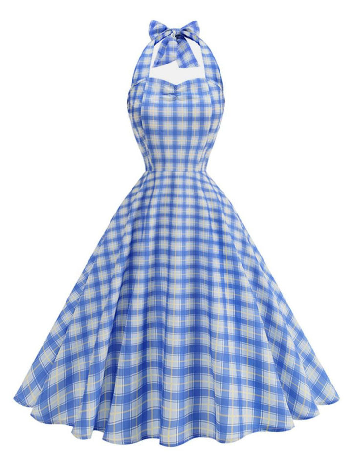 1950s Plaid Halter Sweetheart Neck Dress - vintage dress, retro fashion, rockabilly