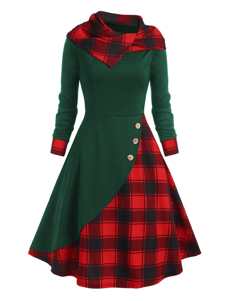 1950s Plaid Hooded Button Dress: timeless style reimagined