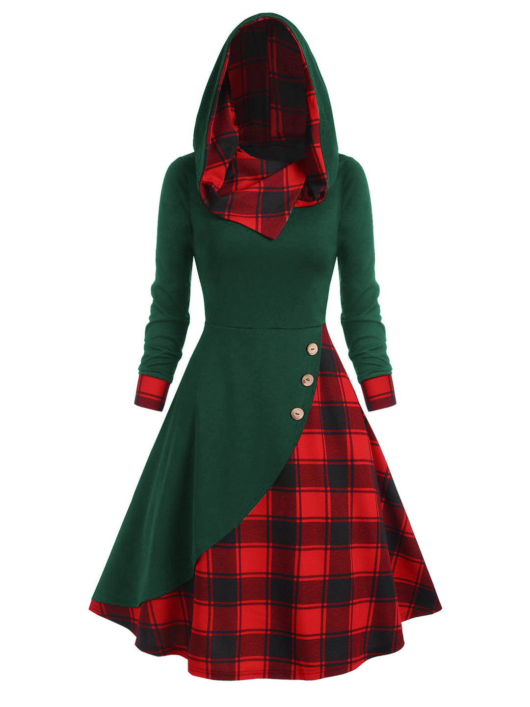 1950s Plaid Hooded Button Dress: timeless style reimagined