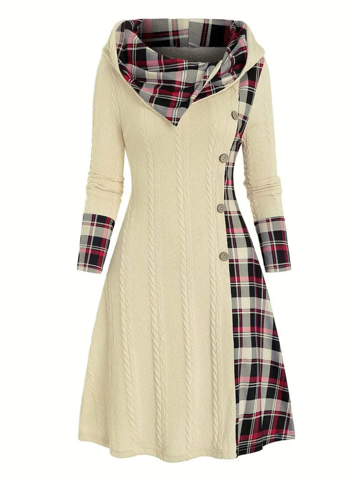She slips into this 1950s Plaid Knit Hooded Dress and suddenly it&