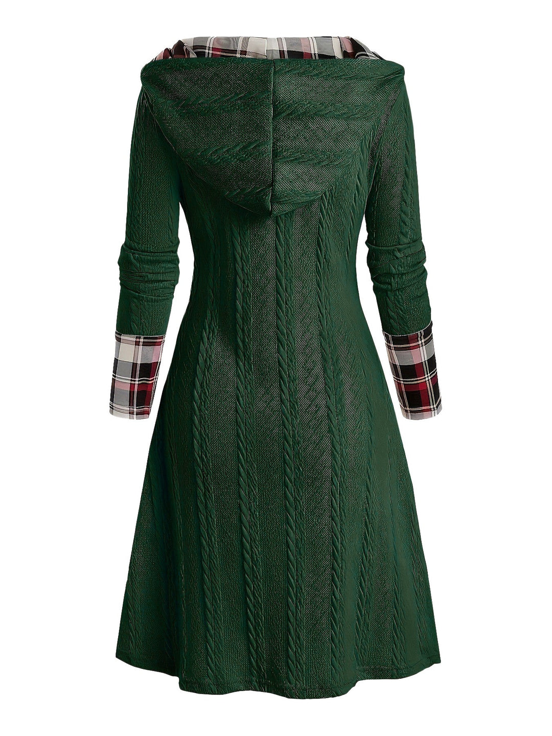 1950s Plaid Knit Hooded Dress — a 1950s silhouette that turns sidewalks into runways