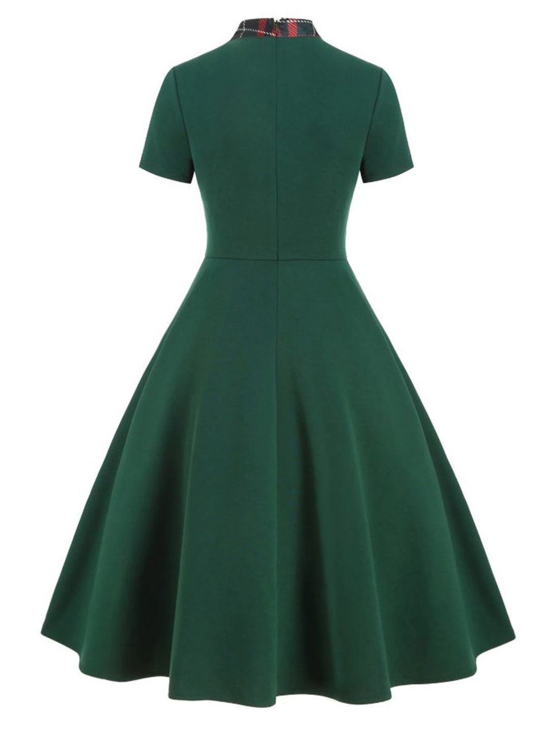 1950s Plaid Patchwork Bow Swing Dress, classic 1950s style elegant retro fashion - Image 3