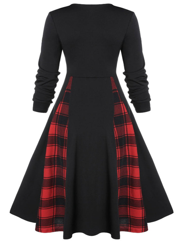 1950s Plaid Patchwork Gothic Pleated Dress: where 1950s romance meets her modern spirit