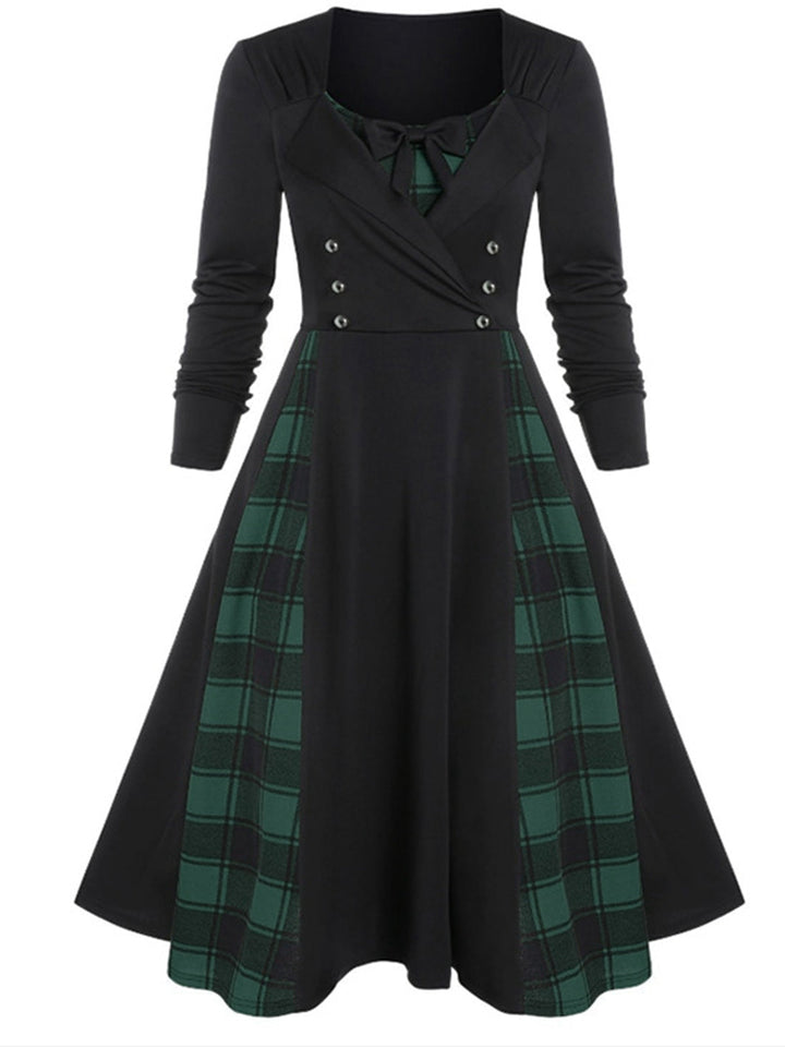 1950s Plaid Patchwork Gothic Pleated Dress — the kind of 1950s dress that makes strangers smile