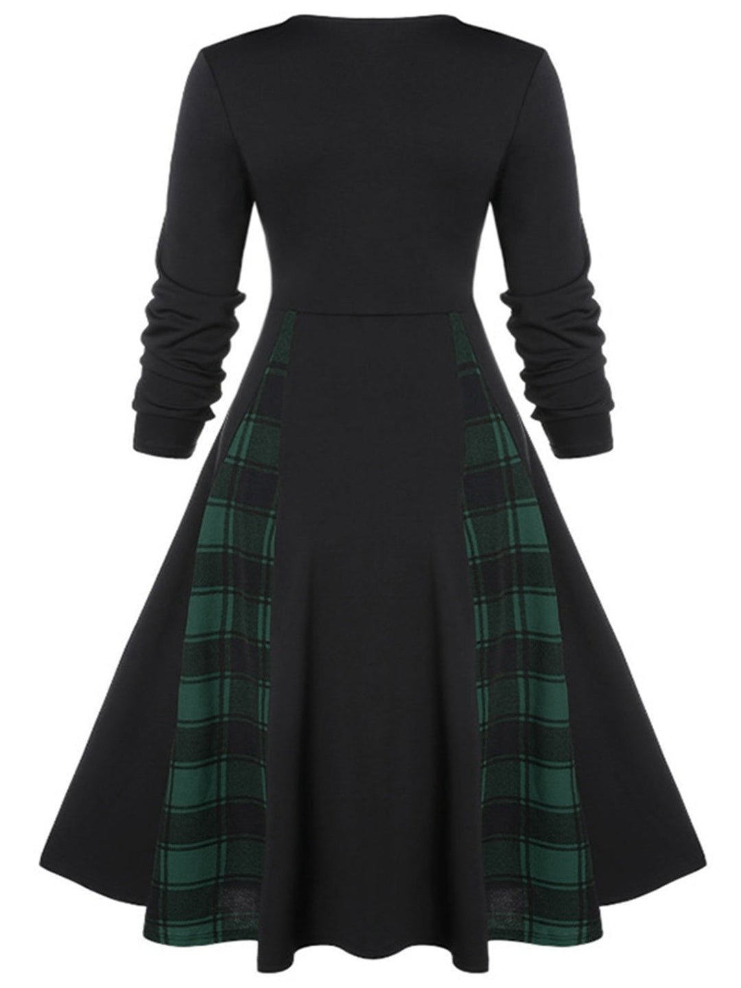1950s Plaid Patchwork Gothic Pleated Dress — a 1950s silhouette that turns sidewalks into runways