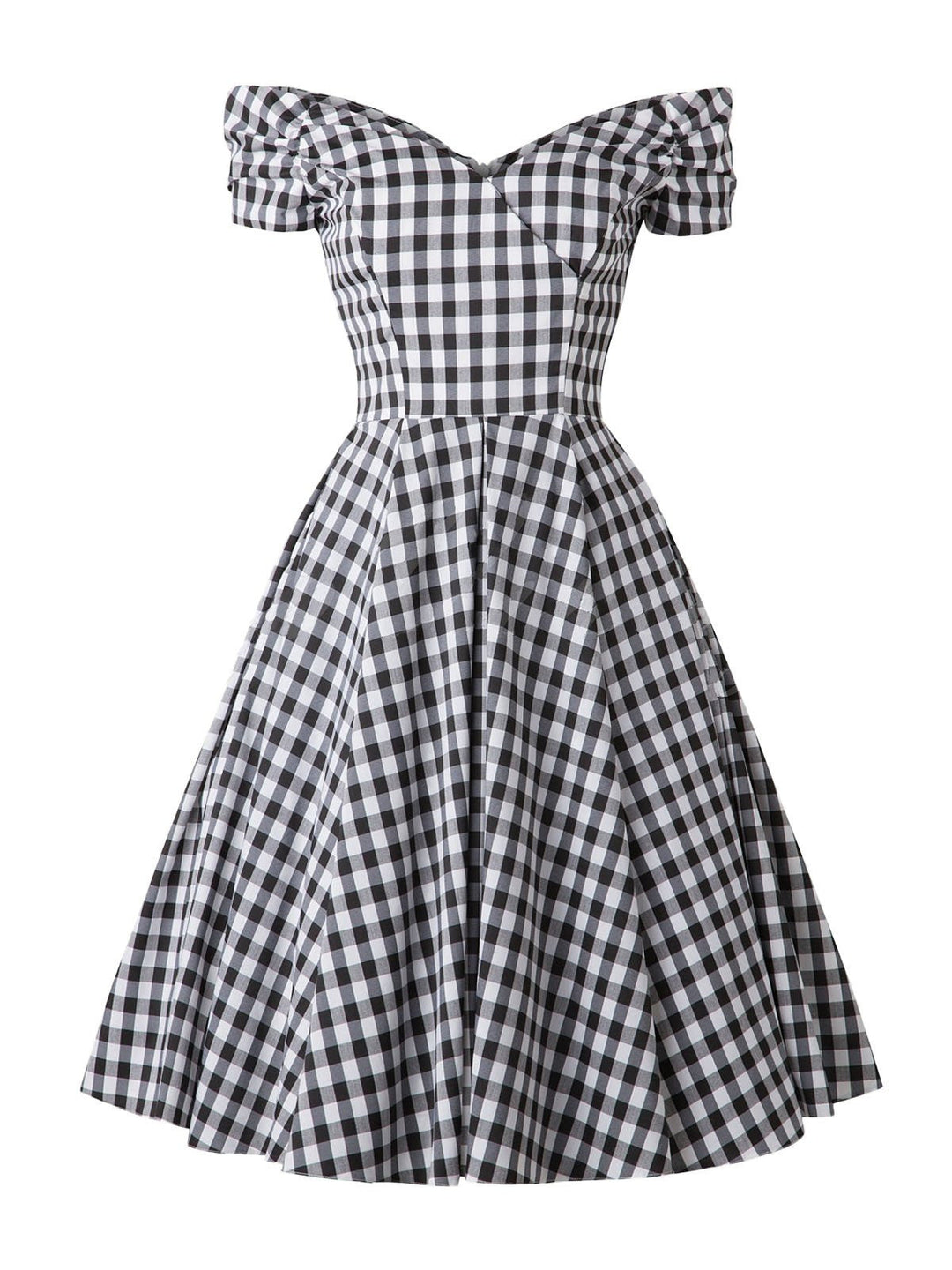 She slips into this Black 1950s Plaid Swing Dress and suddenly it&