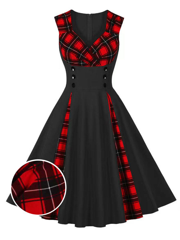&amp; 1950s Plaid V-Neck Dress: timeless style reimagined