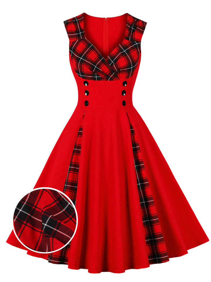 &amp; 1950s Plaid V-Neck Dress — vintage elegance for the modern woman