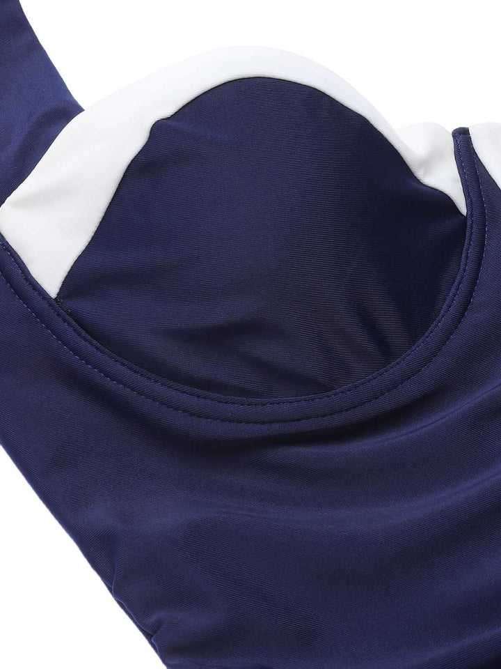 Navy Blue 1950s Pleated Halter Swimsuit, vintage swimsuit, pin-up swimwear - perfect for women who love vintage and retro fashion