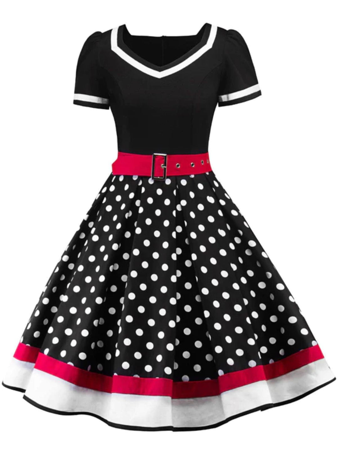 1950s Polka Dot Belted Patchwork Dress: timeless style reimagined