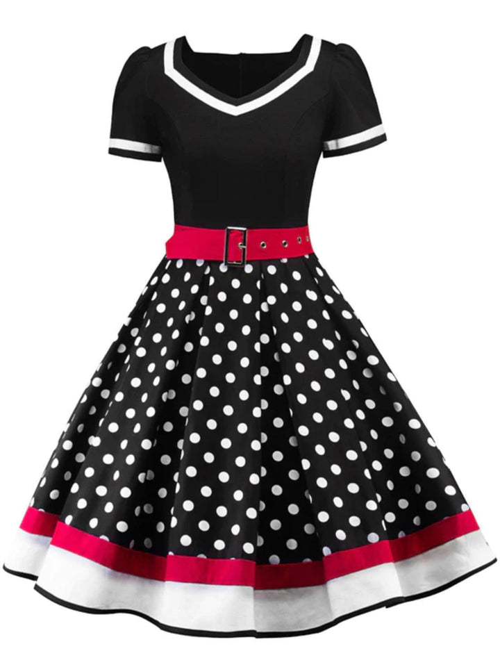 1950s Polka Dot Belted Patchwork Dress: timeless style reimagined