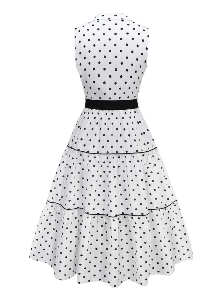 1950s Polka Dot Belted Sleeveless Shirt Dress - vintage dress, retro fashion, rockabilly