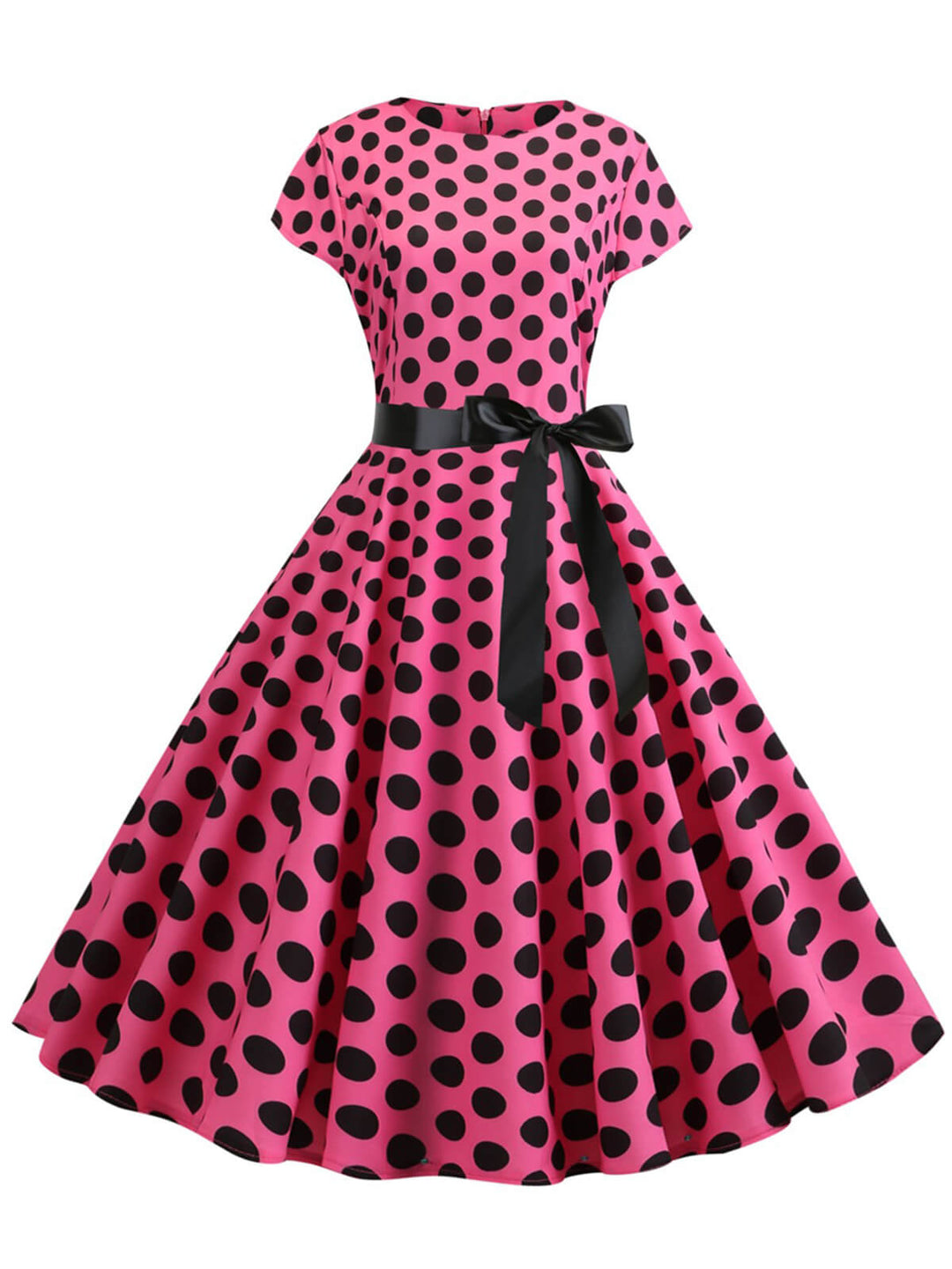 She slips into this 1950s Polka Dot Cap Sleeved Dress and suddenly it&