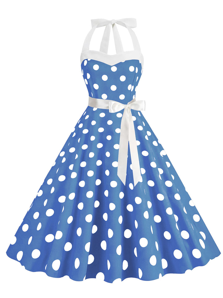 1950s Polka Dot Halter Belt Swing Dress, vintage dress, retro fashion, rockabilly, pin-up fashion - perfect for women who love vintage and retro fashion