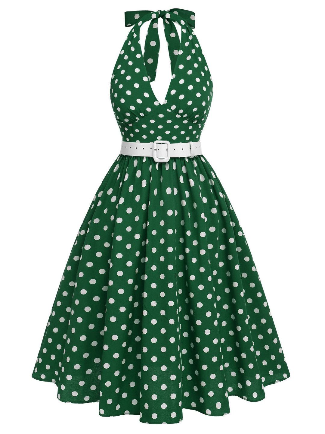 This 1950s Polka Dot Halter Dress wraps her in 1950s elegance, one twirl at a time