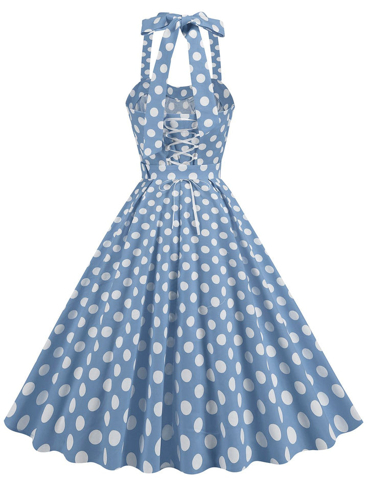 1950s Polka Dot Halter Neck Belt Dress, vintage dress, retro fashion, rockabilly, pin-up fashion - perfect for women who love vintage and retro fashion