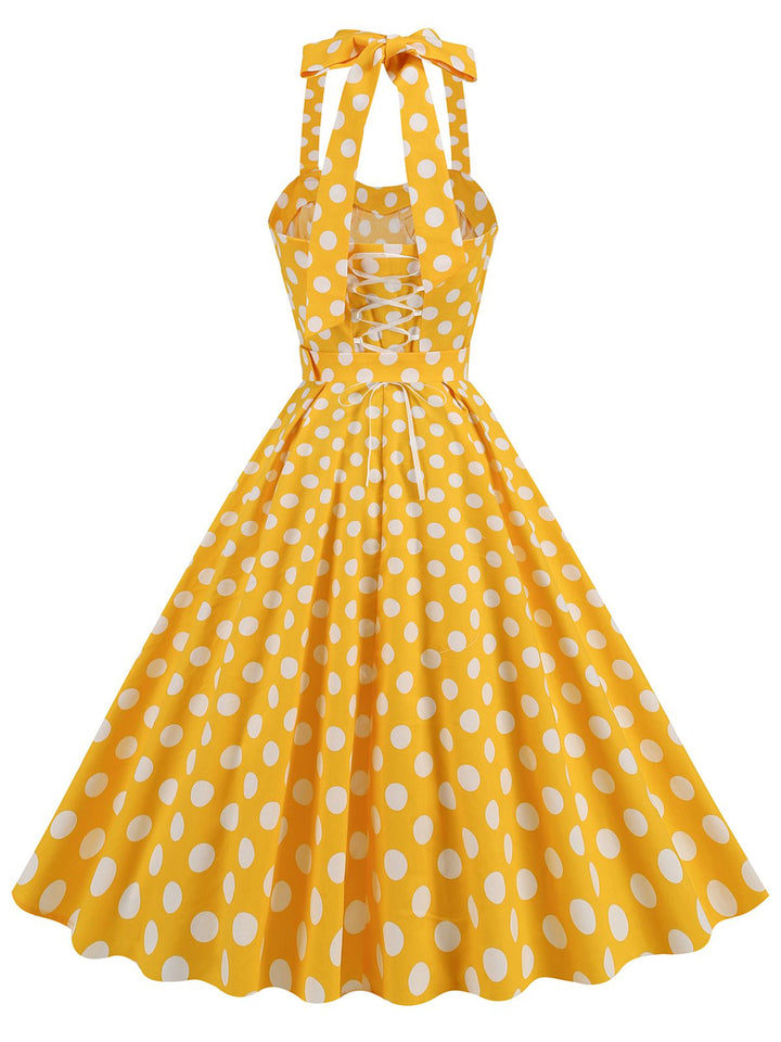1950s Polka Dot Halter Neck Belt Dress, vintage dress, retro fashion, rockabilly, pin-up fashion - perfect for women who love vintage and retro fashion