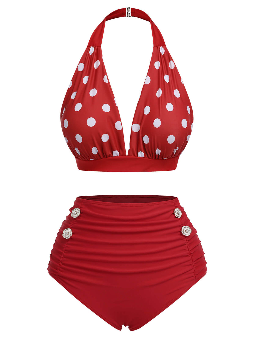 Red 1950s Polka Dot Halter Separate Swimsuit, vintage swimsuit, pin-up swimwear - perfect for women who love vintage and retro fashion