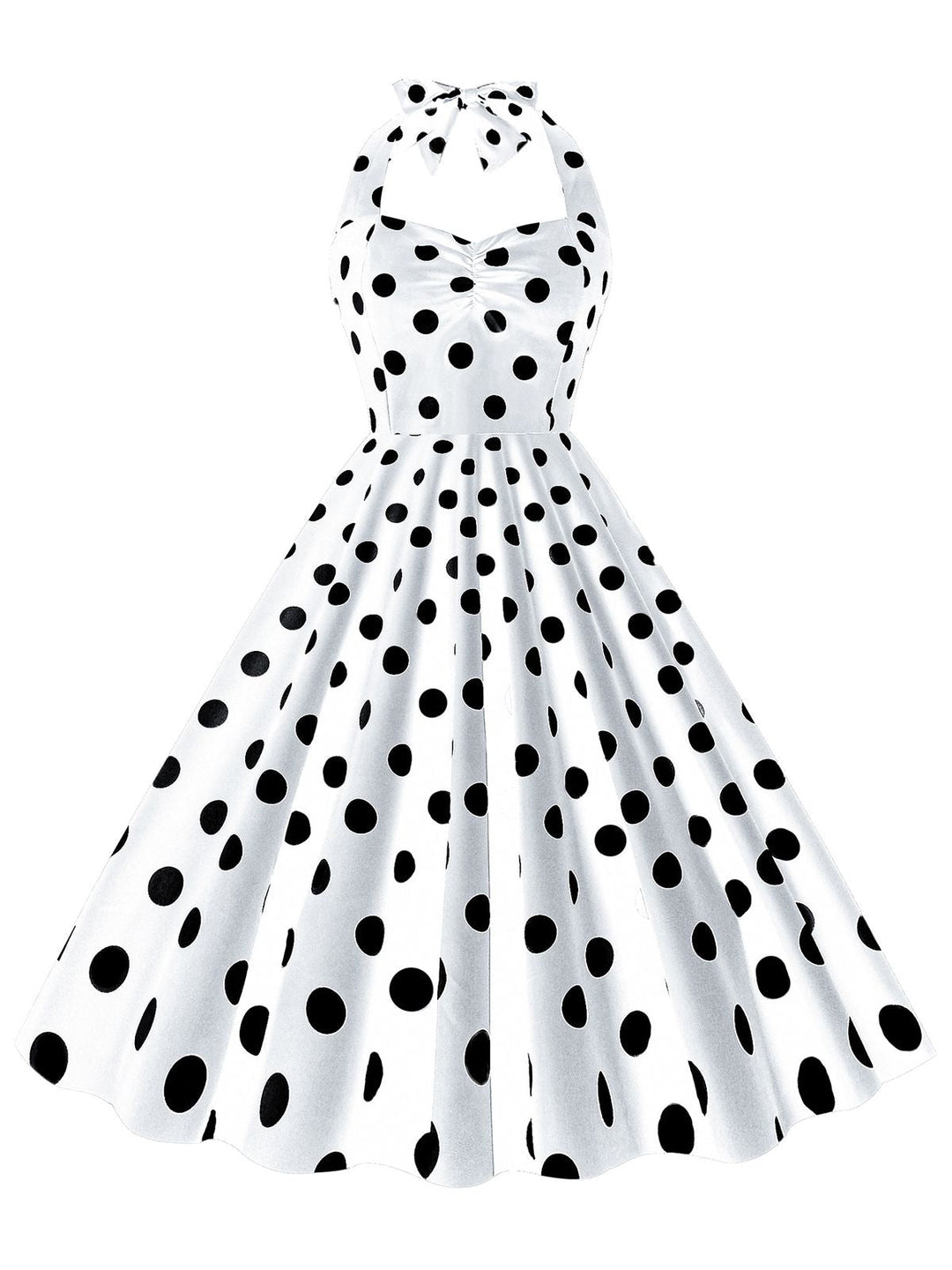 She slips into this 1950s Polka Dot Halter Swing Dress and suddenly it&
