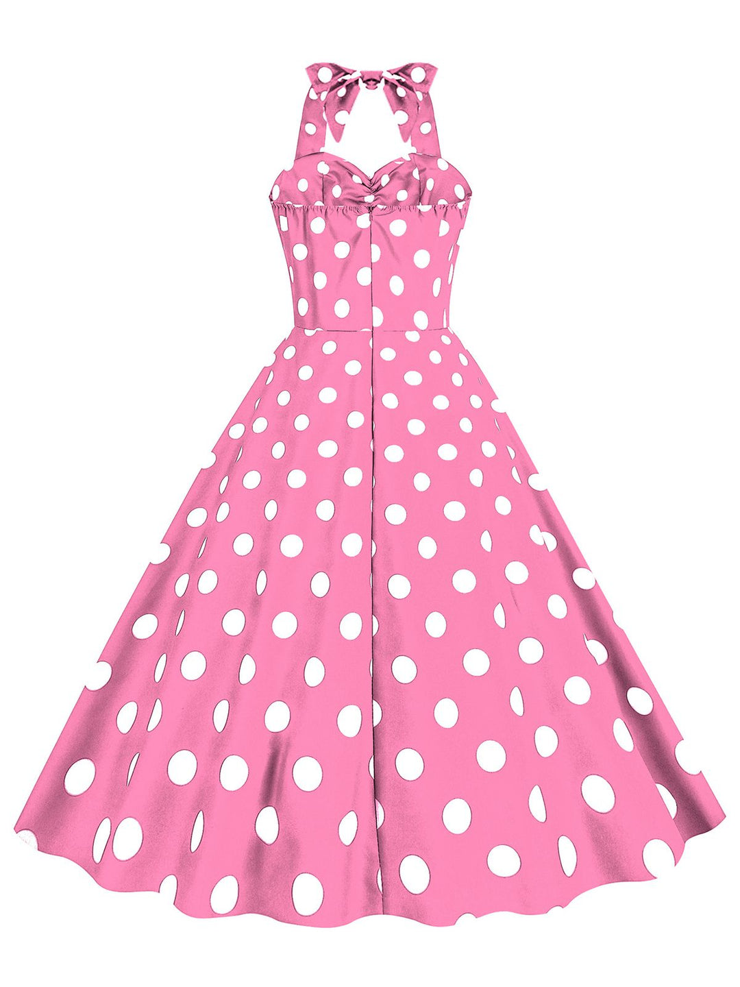 This 1950s Polka Dot Halter Swing Dress wraps her in 1950s elegance, one twirl at a time