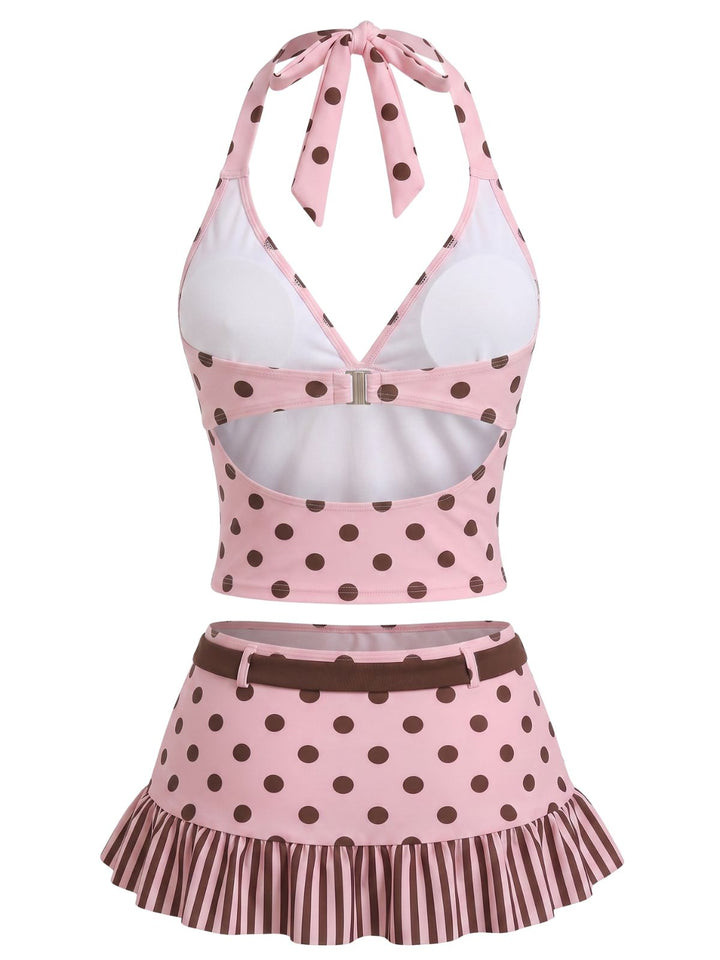 [Pre-Sale] Dark Brown Polka Dot Tankini Set, vintage fashion, retro style - perfect for women who love vintage and retro fashion