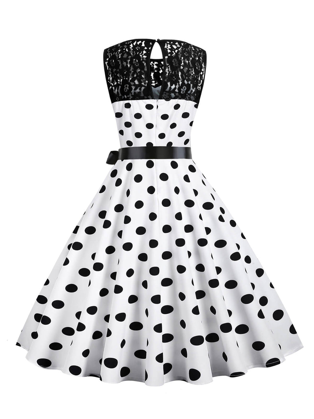 This 1950s Polka Dot Lace Patchwork Dress wraps her in 1950s elegance, one twirl at a time