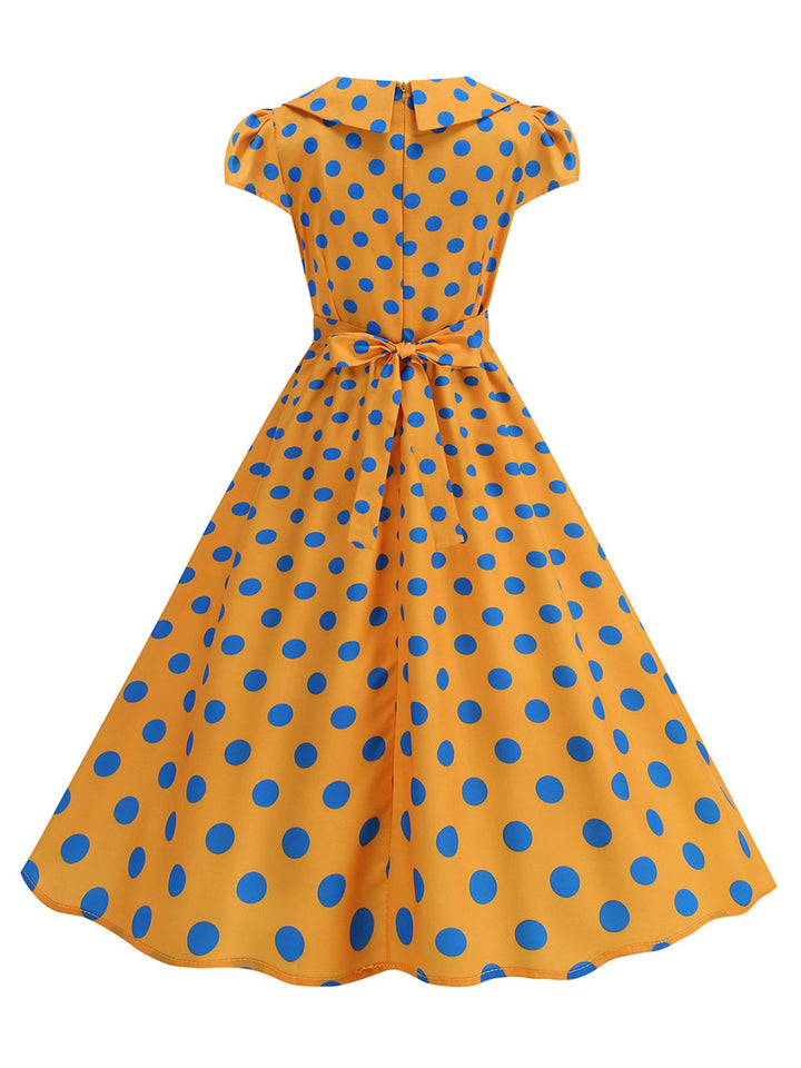 1950s Polka Dot Lapel Collar Cap Sleeve Swing Dress, vintage dress, retro fashion, rockabilly, pin-up fashion - perfect for women who love vintage and retro fashion