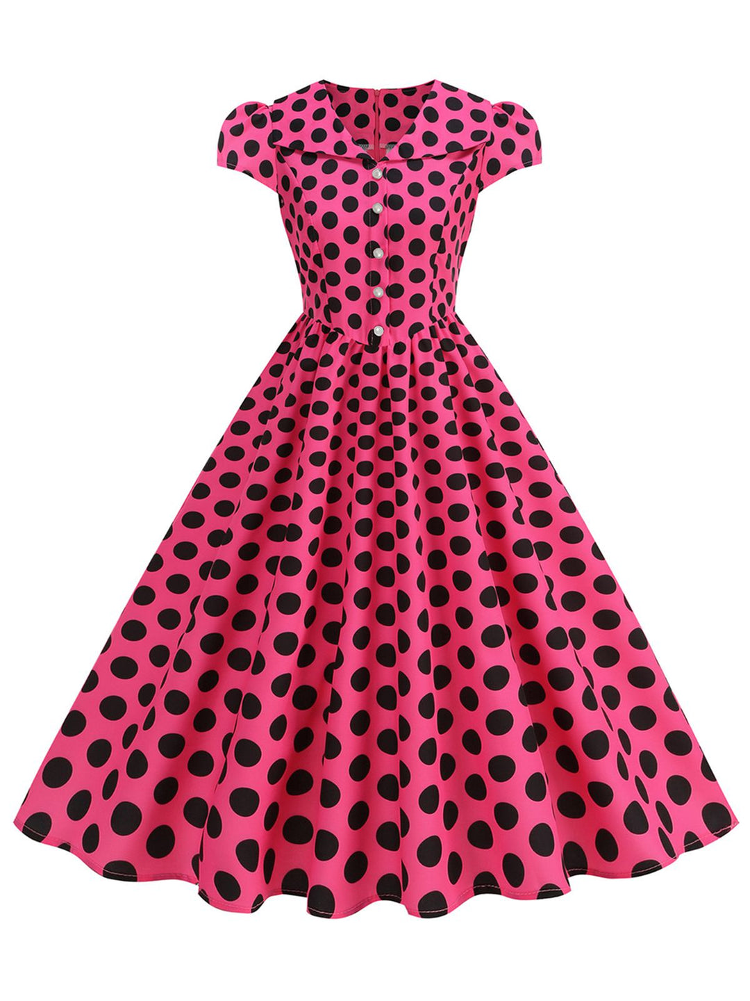 1950s Polka Dot Lapel Collar Cap Sleeve Swing Dress, vintage dress, retro fashion, rockabilly, pin-up fashion - perfect for women who love vintage and retro fashion