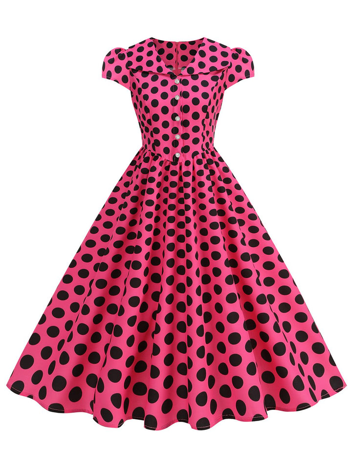 1950s Polka Dot Lapel Collar Cap Sleeve Swing Dress, vintage dress, retro fashion, rockabilly, pin-up fashion - perfect for women who love vintage and retro fashion