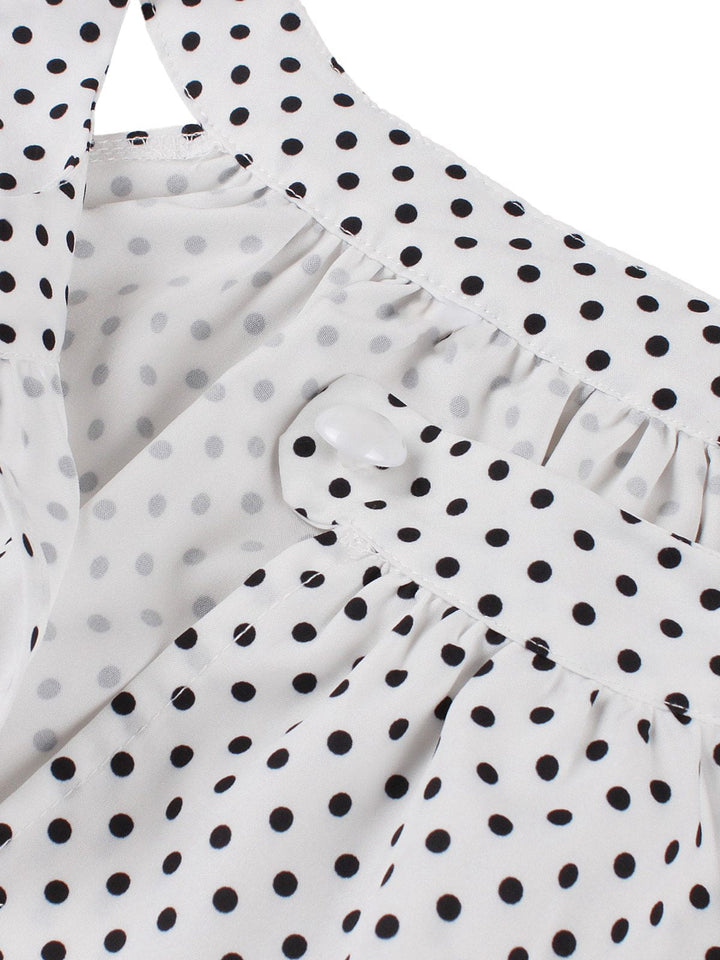 1950s Polka Dot Patchwork Halter Round-Neck Dress - vintage dress, retro fashion, rockabilly