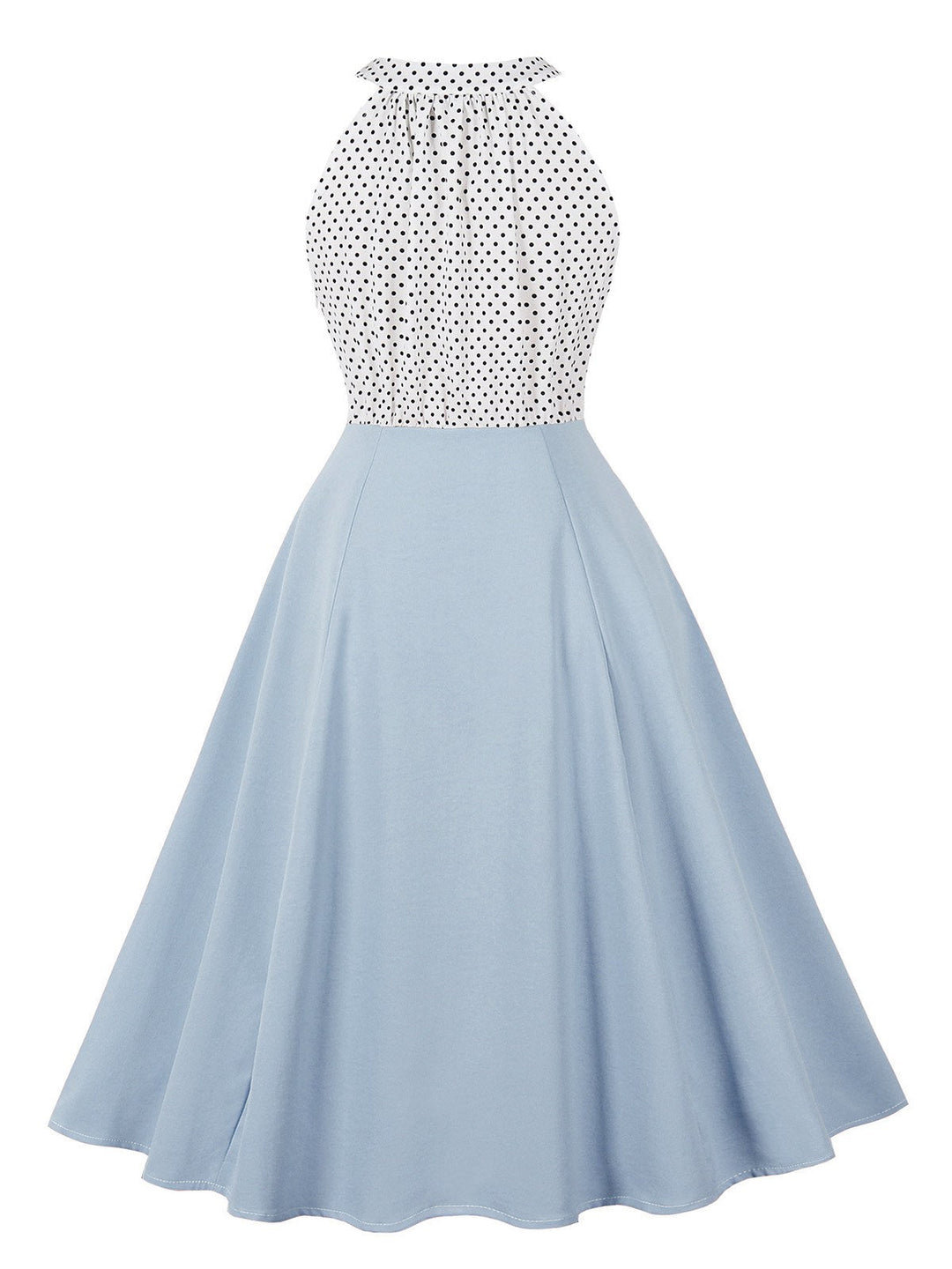 1950s Polka Dot Patchwork Halter Round-Neck Dress - vintage dress, retro fashion, rockabilly