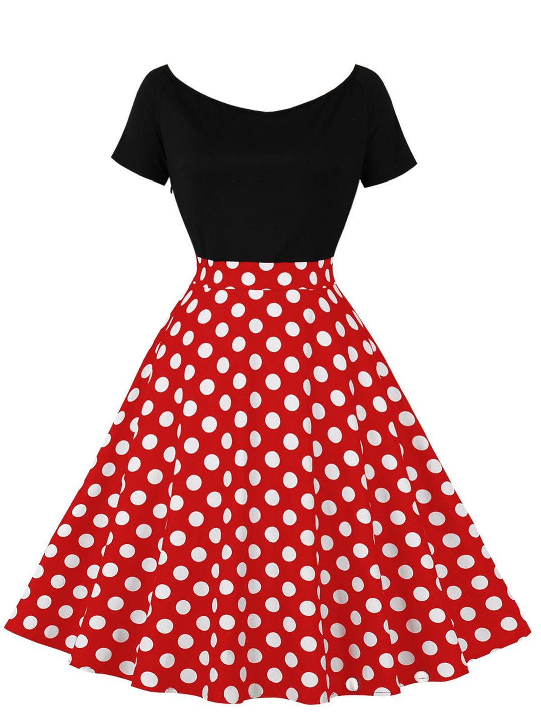 1950s Polka Dot Patchwork Short Sleeves Dress, vintage dress, retro fashion, rockabilly, pin-up fashion - perfect for women who love vintage and retro fashion